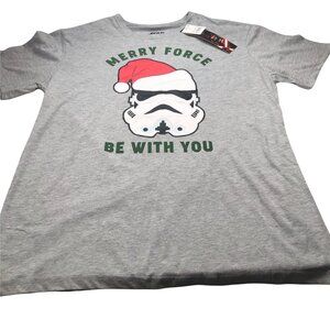 Star Wars Mens Sz Large Tee Shirt Merry Force Be With You Stormtrooper Gray New
